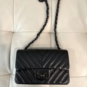 CHANEL Lambskin Chevron Mini Rectangular Flap So Black
